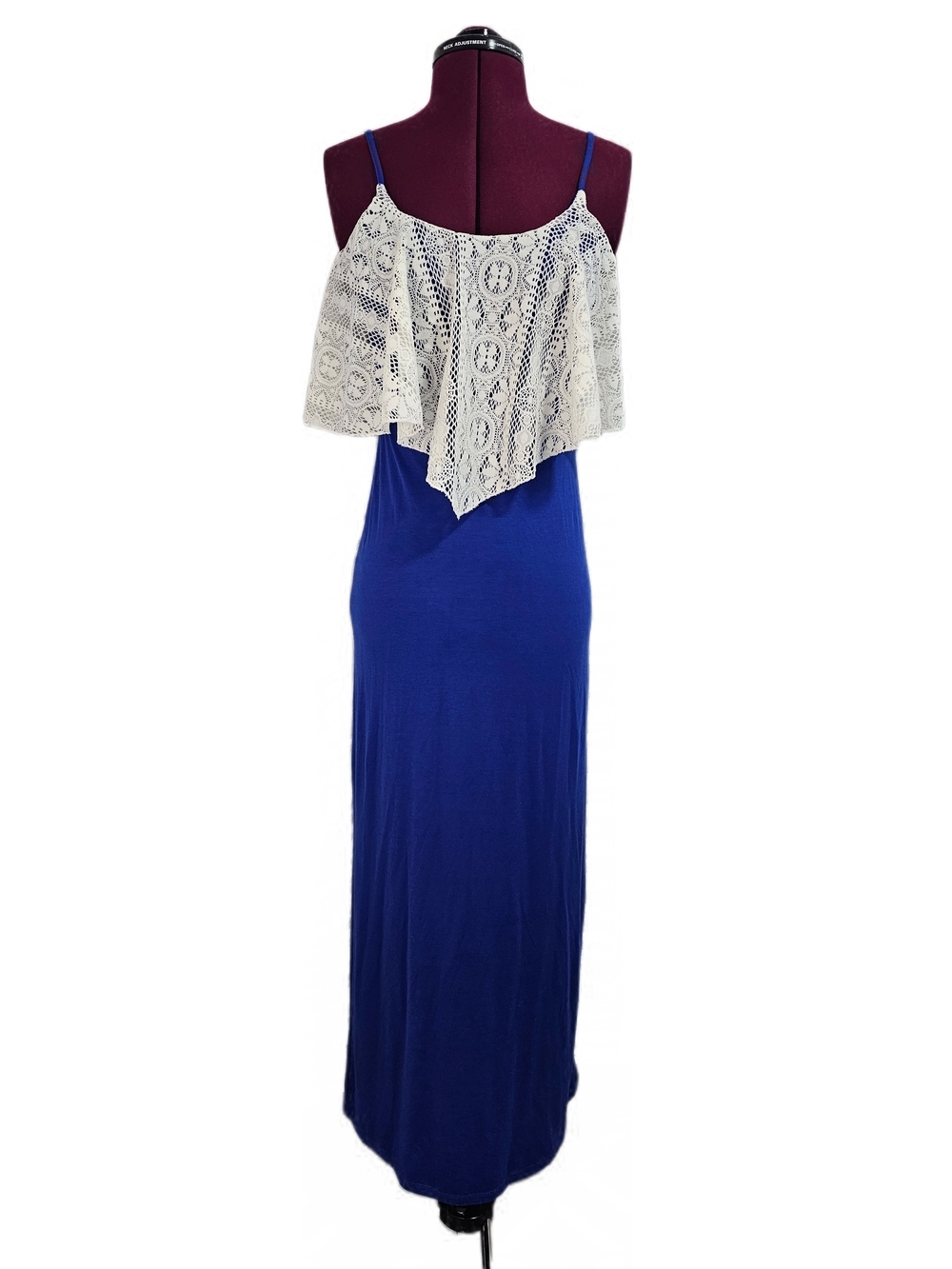 Rebellious One Royal Blue Tank Maxi Dress with Cream White Lace Overlay